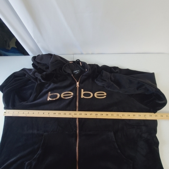 Bebe Velour Hoodie Size 3X Metallic Spell Out Zip Front Soft Black Jacket Y2K - Picture 6 of 11
